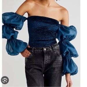 Free People girls just wanna bodysuit velvet cobalt blue